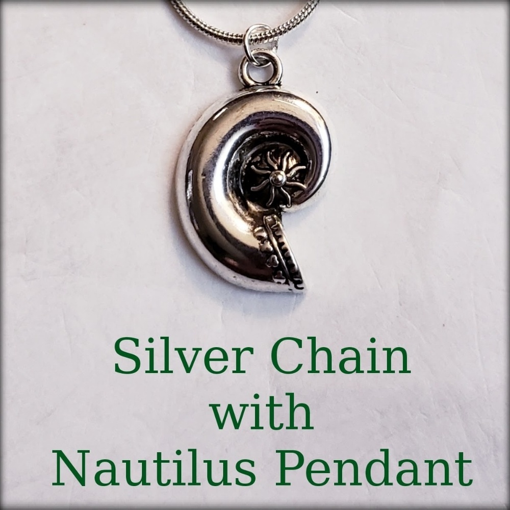 Silver (925) Chain & Silver Tone Nautilus Necklace